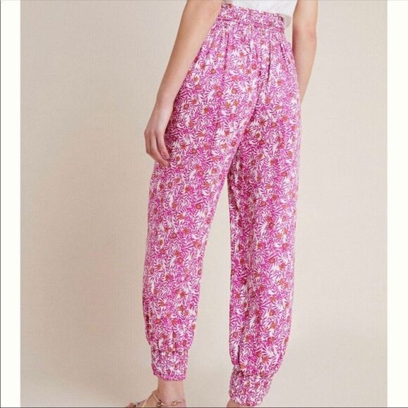 Anthropologie Pink Floral High Waisted Pull on Jogger Pants Size M - Picture 7 of 13